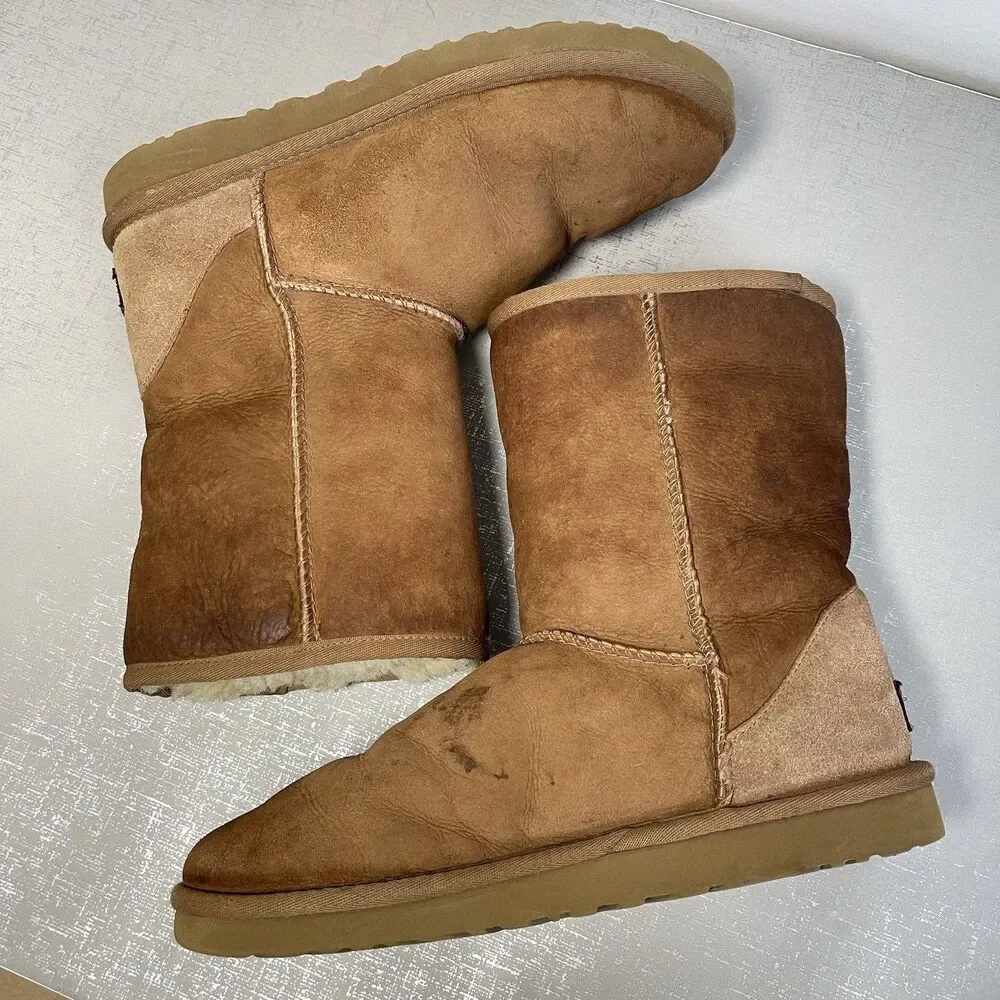 Ugg Classic Short II Boots Suede Shearling Women's Sz 7‎ Chestnut Brown Y2K